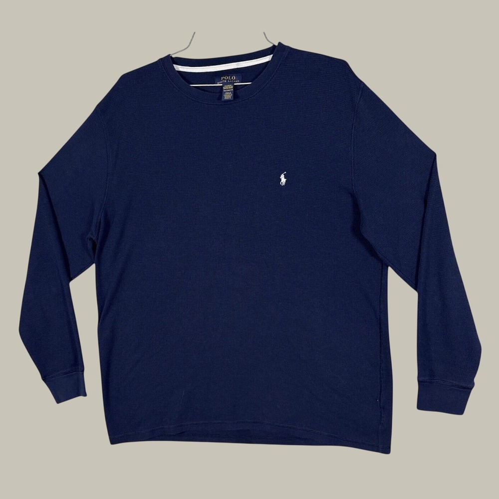 Polo Ralph Lauren Mens 2XL Waffle Knit Sleepwear Top Navy Blue Long Sleeve Shirt